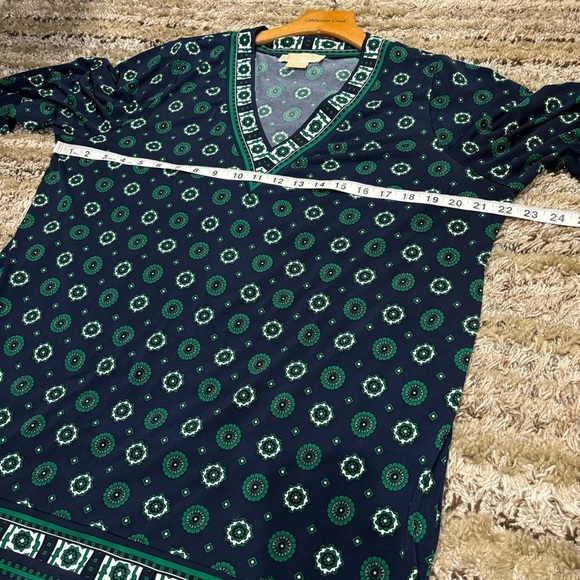 Michael Kors 1X Tunic V Neck Long Sleeve blue green stretch - Picture 8 of 10